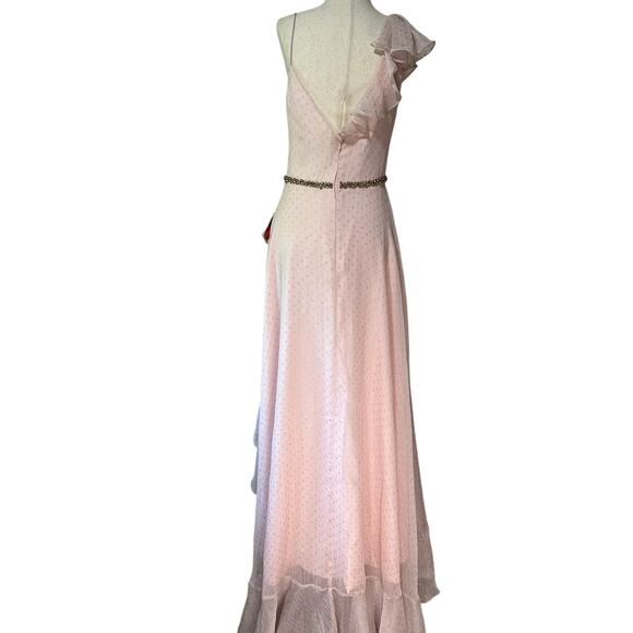 MAC DUGGAL Women's 49330 Ruffle Trimmed Polkadot High Low Dress Size 4 In Salmon - Picture 6 of 13